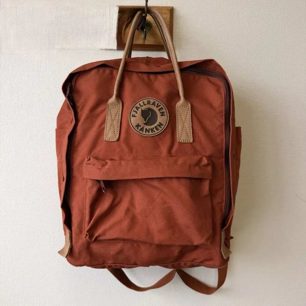 Fjallraven Kanken No. 2 G-1000 Burnt Orange Backpack Leather Handles Bag